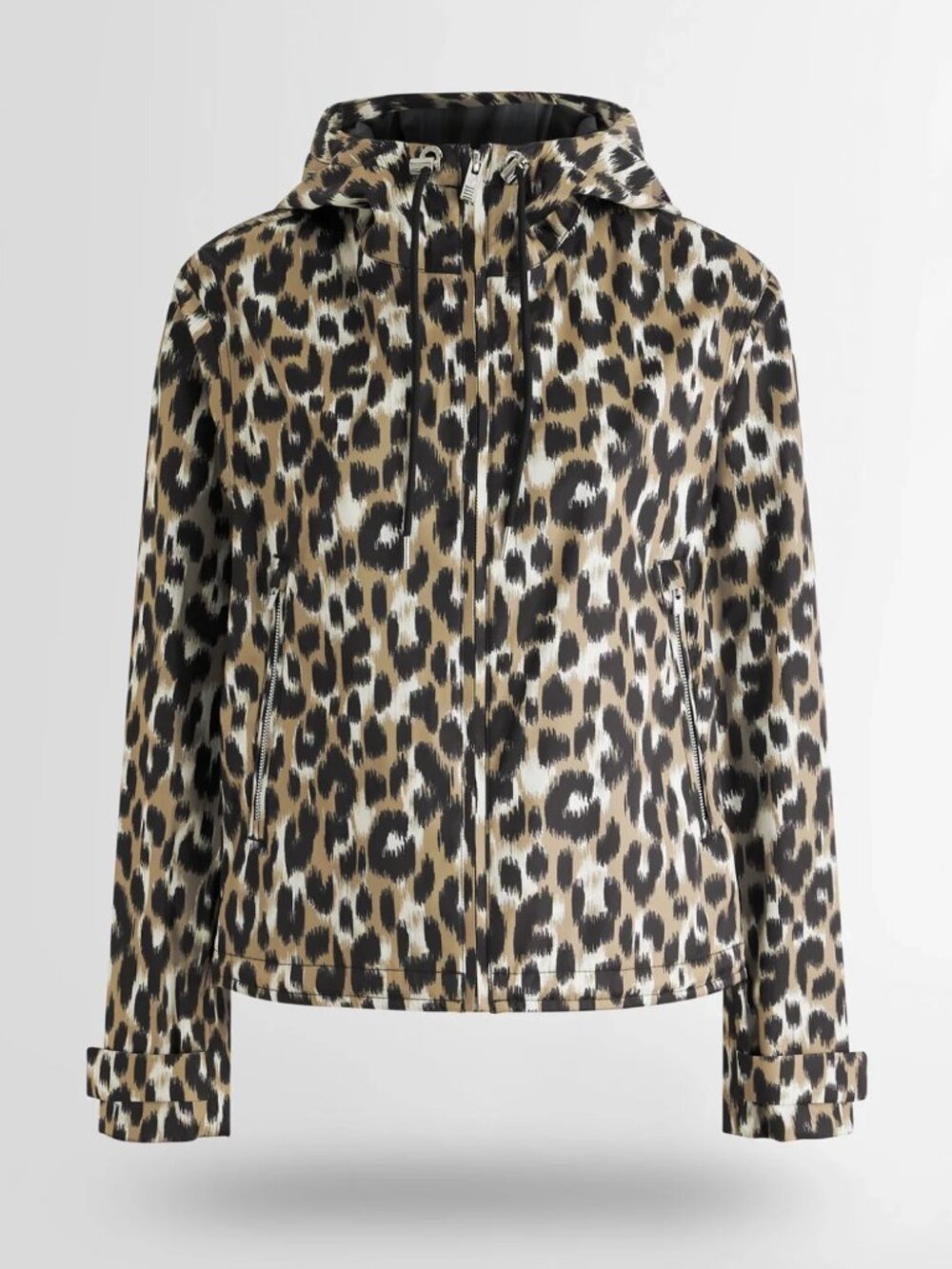 NWT Fusalp "Kasima" Rain Jacket w Hood in Leopard Print, size 36 (size Small)